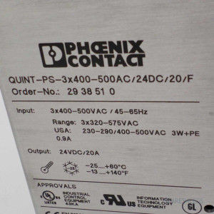 Phoenix Contact QUINT-PS-3x400-500AC/24DC/20/F 2938510 GEB