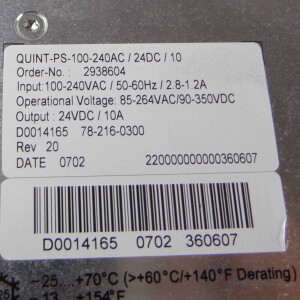Phoenix Contact Power Supply QUINT-PS100-240AC/24DC/10 2938604 GEB