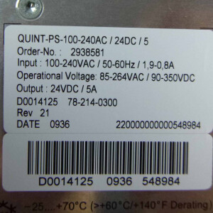 Phoenix Contact Power Supply QUINT-PS-100-240AC/24DC/5 2938581 GEB