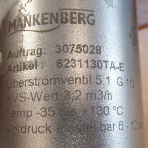 Mankenberg Überströmventil 5.1 G 1/2 6231130TA-E NOV