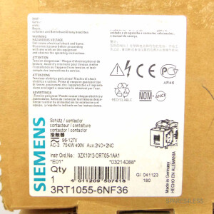Siemens Schütz 3RT1055-6NF36 400V/75kW OVP
