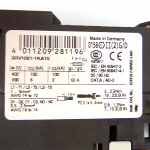 Siemens Leistungsschalter 3RV1021-1KA10 GEB #K2