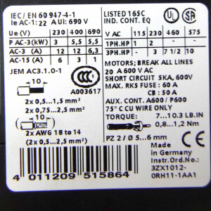 Siemens Schütz 3RT1017-1AP04-3MA0 400V/5,5kW OVP