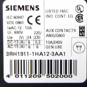 Siemens Schütz 3RT1017-1AP04-3MA0 400V/5,5kW OVP
