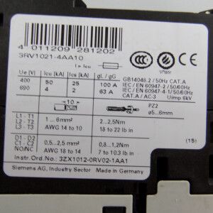 Siemens Leistungsschalter 3RV1021-4AA10 GEB #K2
