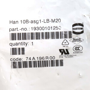 Harting Sockelgehäuse Han 10B-asg1-LB-M20 19300101250 OVP