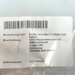 Rexroth Lichtleiter-Kabel K-LWL I-V2Y(ZN)11Y 1P980/1000 L=3m OVP