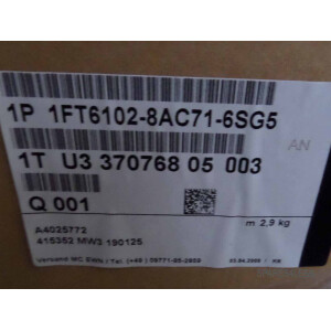 Siemens Synchron-Servomotor 1FT6102-8AC71-6SG5 OVP