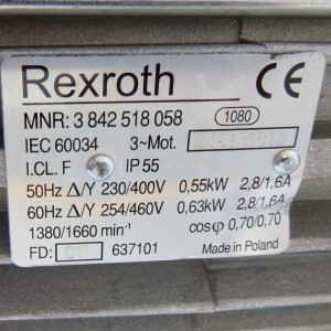 Rexroth Drehstrommotor MNR 3842518058 0,55kW/0,63kW NOV