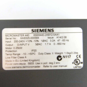 Siemens Micromaster 440 6SE6440-2AB12-5AA1 NOV #K2