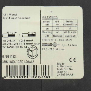Siemens AS-Interface Modul 3RK1400-1CE01-0AA2 GEB