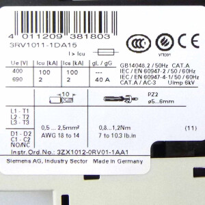 Siemens Leistungsschalter 3RV1011-1DA15 OVP