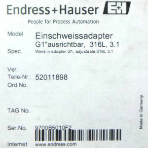Endress+Hauser Einschweissadapter 52011898 OVP