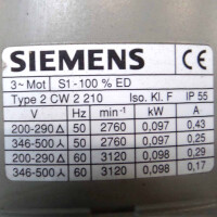 Siemens Niederspannungsmotor 1LA7113-4AA10-Z + 2CW2210 + 1XP8001-1/1024 NOV