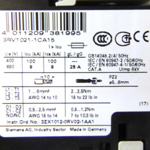 Siemens Verbraucherabzweig 3RA1225-1CR16-4BB4 OVP