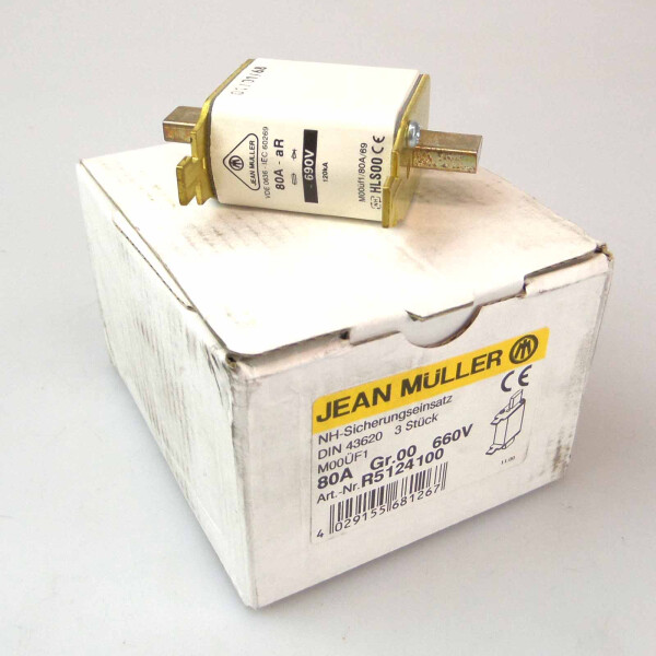 Jean Müller NH-Sicherungseinsatz R5124100 80A Gr.00 690V (3Stk.) OVP