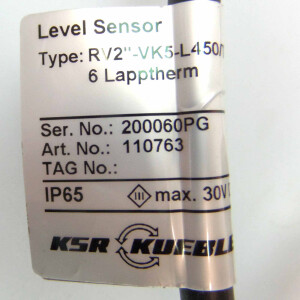 KSR Kuebler Level Sensor RV2"-VK5-L450/TF-VE80R-6 Lapptherm 110763 NOV