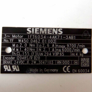 Siemens Synchronservomotor 1FT6034-4AK71-3AB1 OVP