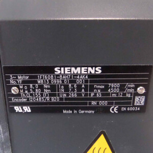 Siemens Synchronservomotor 1FT6081-8AH71-4AK4 NOV