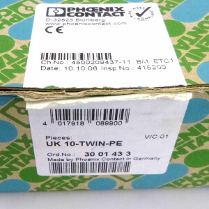 Phoenix Contact Schutzleiter-Reihenklemme UK 10-TWIN-PE 3001433 (31Stk.) OVP