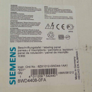 Siemens Beschriftungstafel 8WD4408-0FA OVP