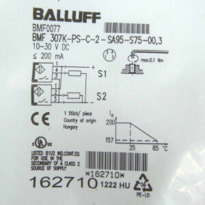 Balluff Magnetfeldsensor BMF0077 BMF 307K-PS-C-2-SA95-S75-00,3 OVP