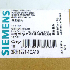 Siemens Hilfsschalter 3RH1921-1CA10 (10Stk.) OVP