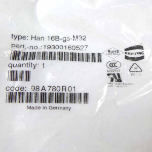 Harting Tüllengehäuse HAN 16B-gs-M32 19300160527 OVP