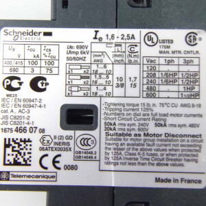 Schneider Electric Motorschutzschalter GV2ME07 / 1,6-2,5A OVP