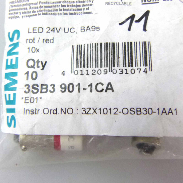 Siemens LED-Lampe 3SB3 901-1CA (11Stk.) rot OVP
