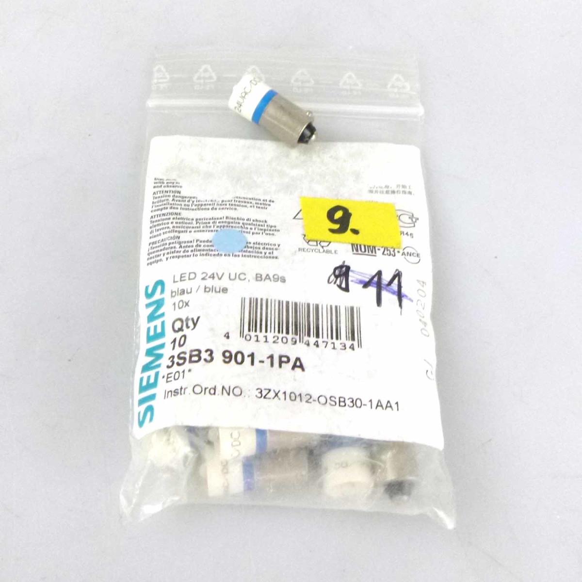 Siemens LED-Lampe 3SB3 901-1PA (9Stk.) blau OVP