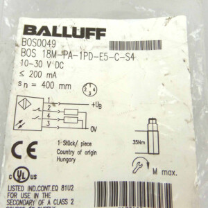 Balluff Lichttaster BOS0049 BOS 18M-PA-1PD-E5-C-S4 OVP