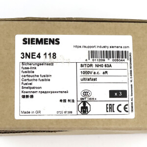 Siemens Sitor Sicherungseinsatz 3NE4 118 (3Stk.) OVP