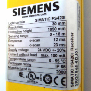 Siemens Simatic Lichtvorhang Empfänger FS420I 3RG7845-6DJ01 NOV