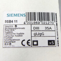 Siemens Diazed Sicherungseinsätze DIII 35A 5SB4 11 (5Stk.) OVP