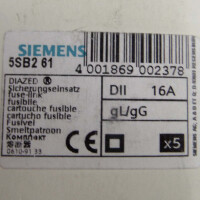 Siemens Diazed Sicherungseinsätze DII 16A 5SB261 (5Stk.) OVP