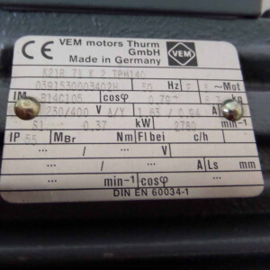 VEM Drehstrommotor K21R71K2TPM140 0,37kW NOV