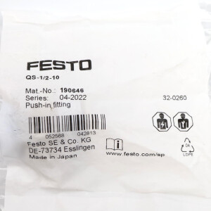 Festo Steckverschraubung QS-1/2-10 190646 (3Stk) OVP