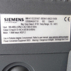 Siemens MICROMASTER MM 411 ECOFAST + Widerstandsbremse 6SE6411-6AD21-5VS8 + 6SE6401-1RB00-0AA0 NOV