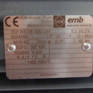 VEM Drehstrommotor IE2-WE1R 100LX4 3,0kW NOV