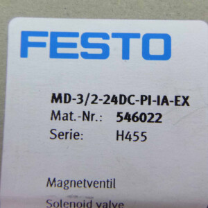 Festo Magnetventil MD-3/2-24DC-PI-IA-EX 546022 OVP