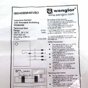 wenglor sensoric Induktiver Sensor IB040BM46VB3 OVP