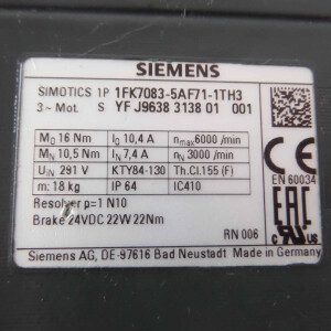Siemens Synchronservomotor 1FK7083-5AF71-1TH3 NOV