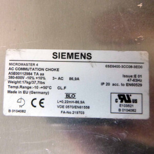 Siemens MICROMASTER 4 Kommutierungsdrossel 6SE6400-3CC08-3ED0 GEB