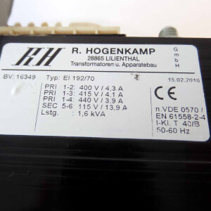 Hogenkamp Transformator EI 192/70 400V/4.3A GEB