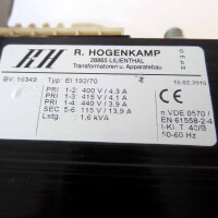 Hogenkamp Transformator EI 192/70 400V/4.3A GEB