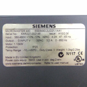 Siemens Micromaster 440 6SE6440-2UD21-1AA1 E-Stand:A10/2.06 #K2 GEB
