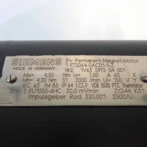Siemens AC-VSA-Motor 1FT5064-0AC01-1-Z Z=G44+K31 GEB