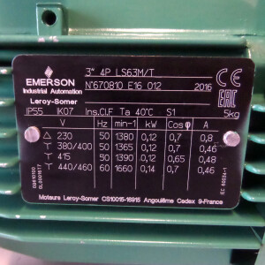 Leroy-Somer Drehstrommotor LS63M/T 0.12kW + Getriebe MVA-20-BSR-M-R-MI-71,5min-1 NOV