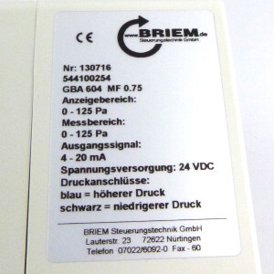 Briem Differenzdruckmessgerät GBA 604 MF 0.75 0-125Pa OVP